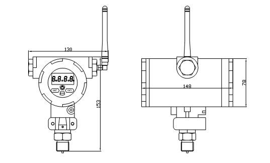 Drawings of SI2088-W Wireless Pressure Transmitter